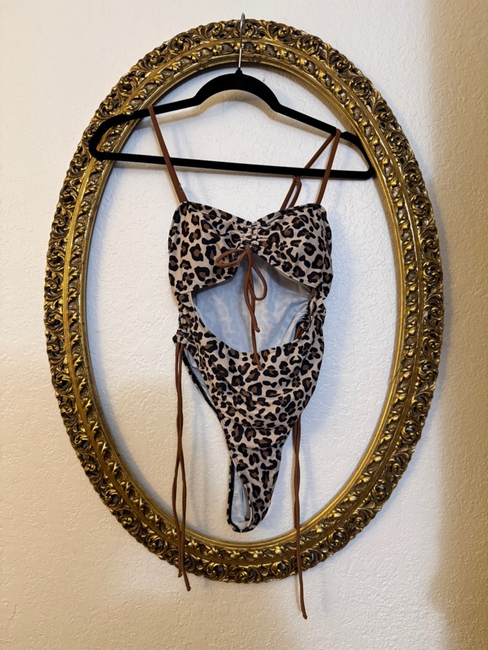 Leopard Print Cutout One-Piece Swimsuit - Brown & Black